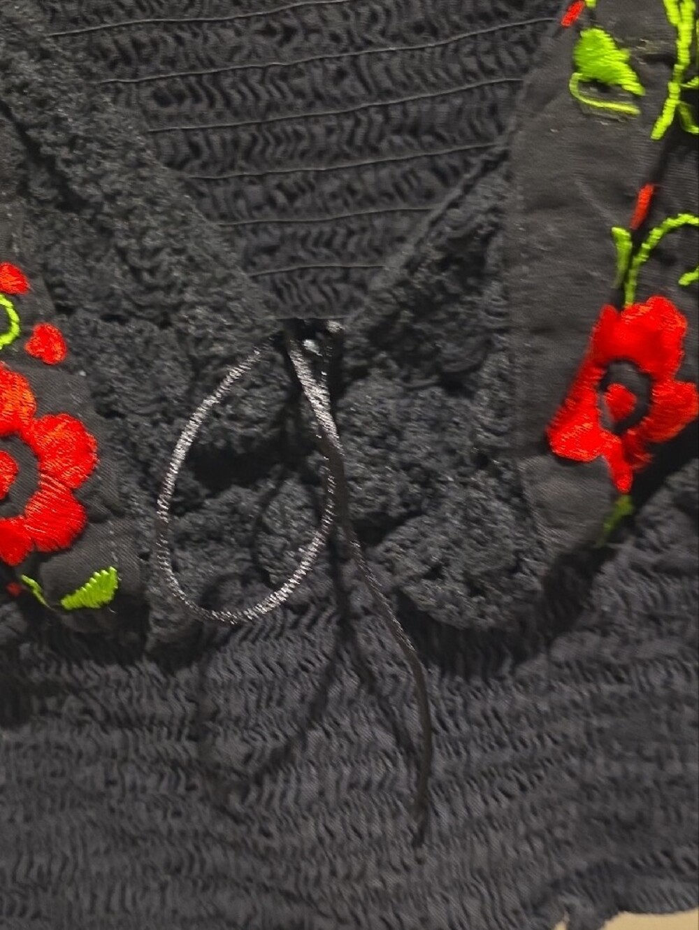 Embroidered Black Women’s Peasant Crop Top with Red Floral Detail - Picture 9 of 9